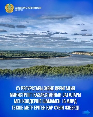 Қазақстанның сағалары мен көлдеріне шамамен 16 млрд текше метр еріген қар суы жіберілді